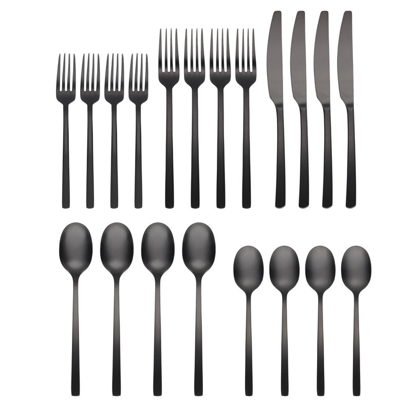 Cambridge Silversmiths Beacon Flatware Silverware Set, Black Satin, Service for 4, Includes Forks/Spoons/Knives, 20 Piece - Image 2